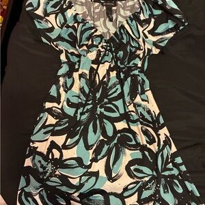 INC International Concepts Teal, Black & White Floral Midi Dress